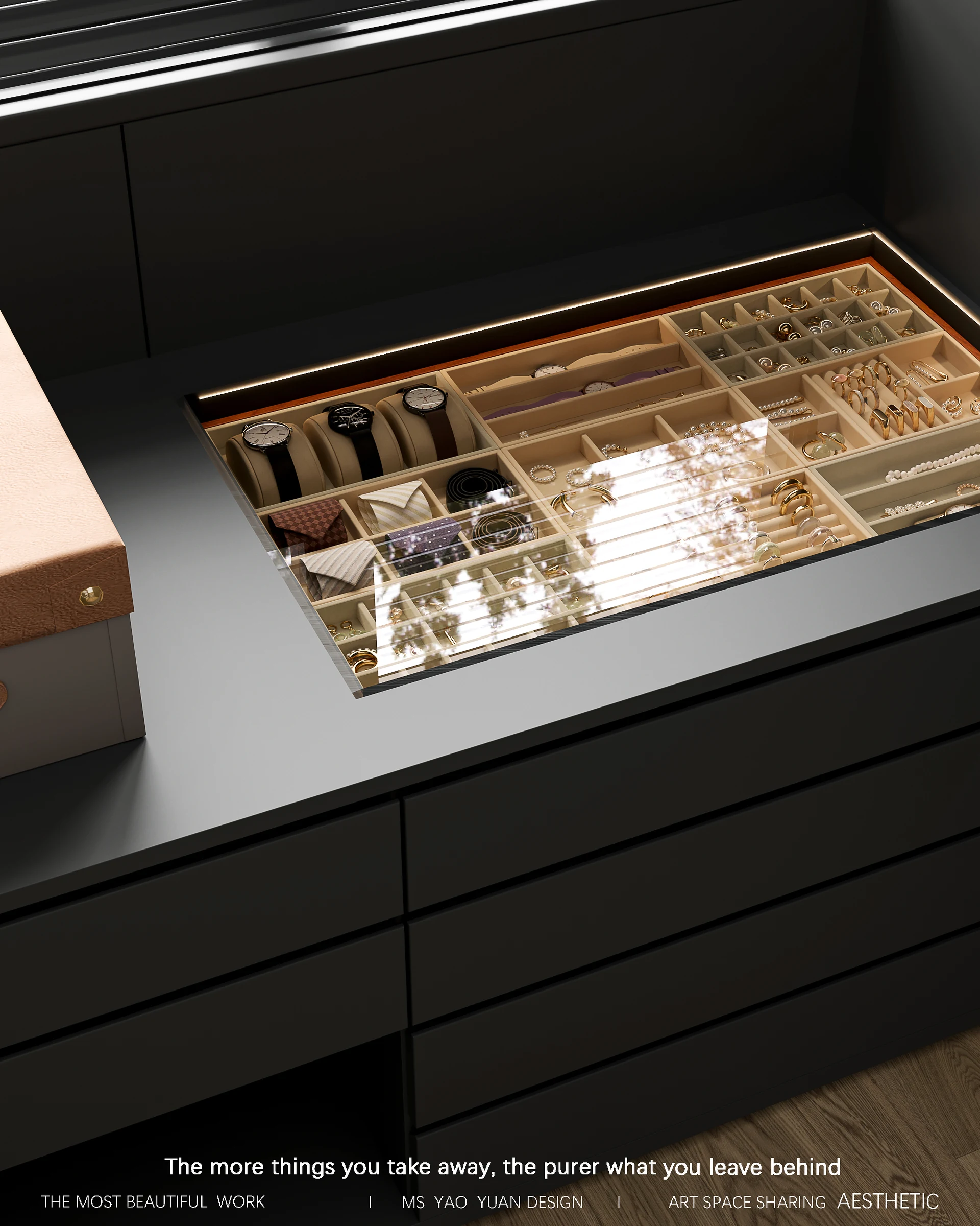 Soft neutral bedroom with full-height integrated storage