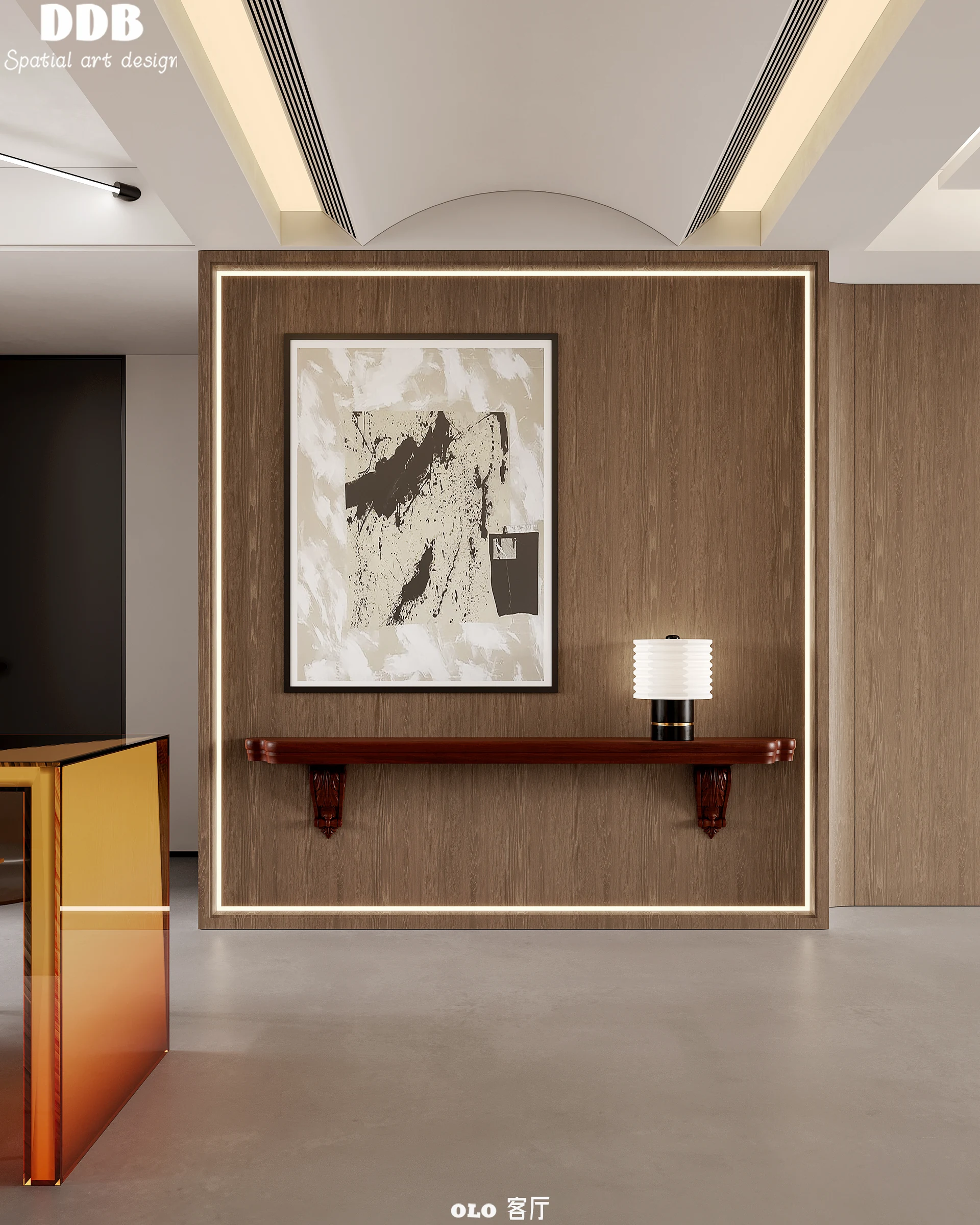 Minimal oak and white kitchen with integrated cabinetry