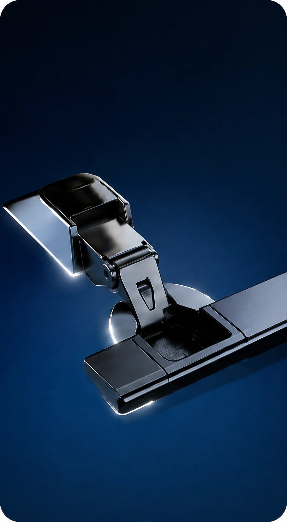Close-up of a premium concealed OLO Home cabinet hinge