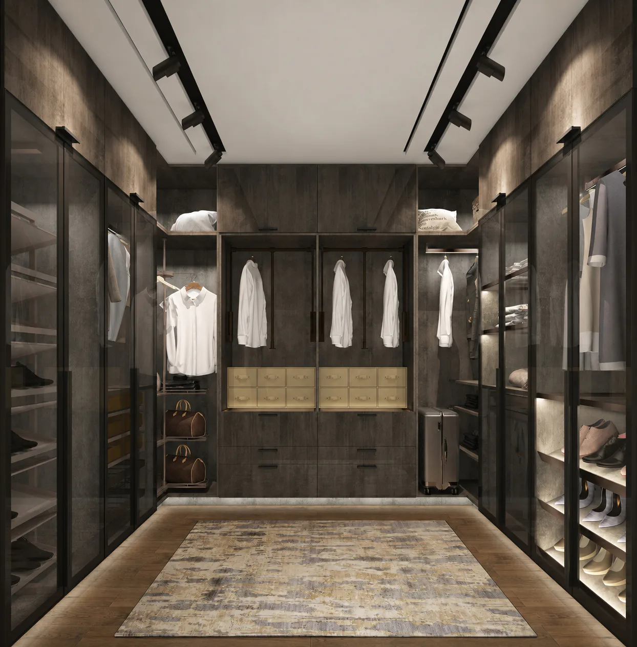 Bedroom with full-height built-in wardrobe cabinetry