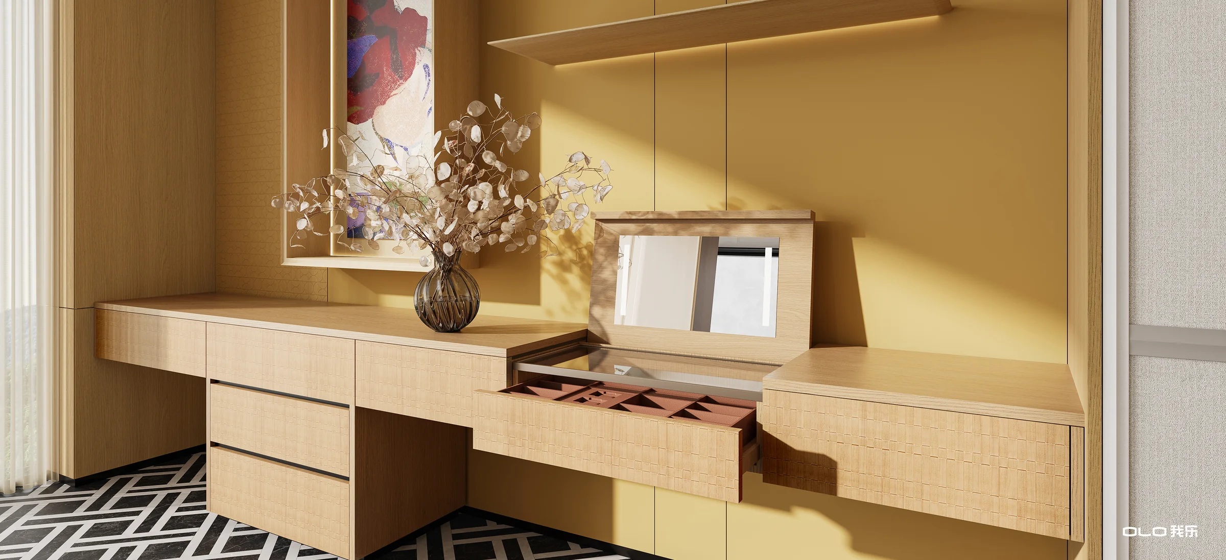 BLOSSOMING fitted vanity with concealed jewellery storage