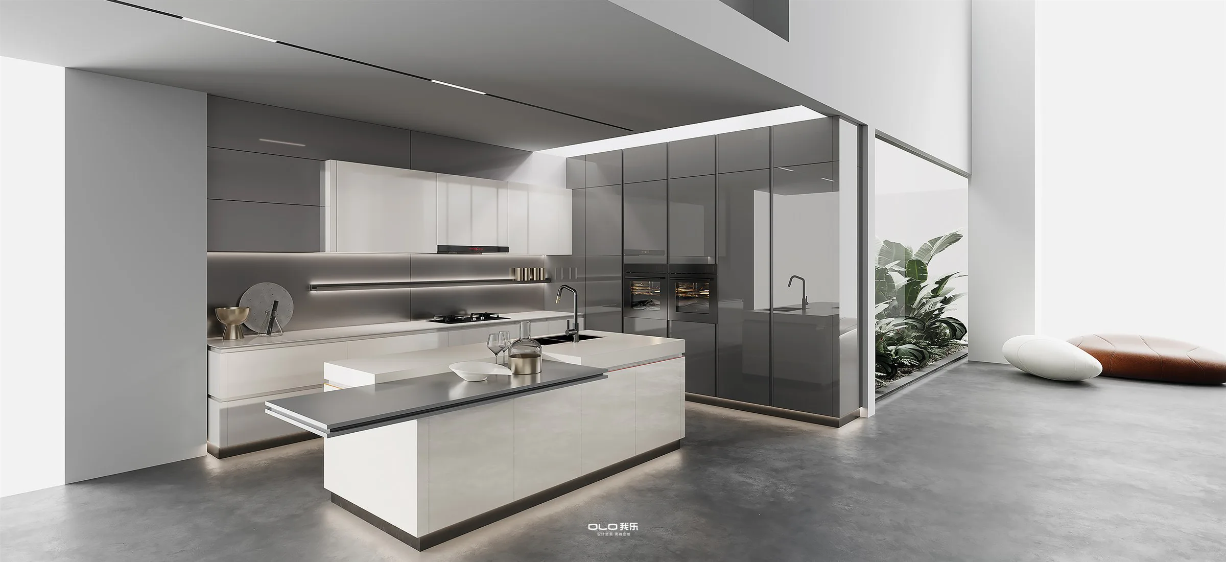 BOFEI PRO kitchen with layered island and glass storage