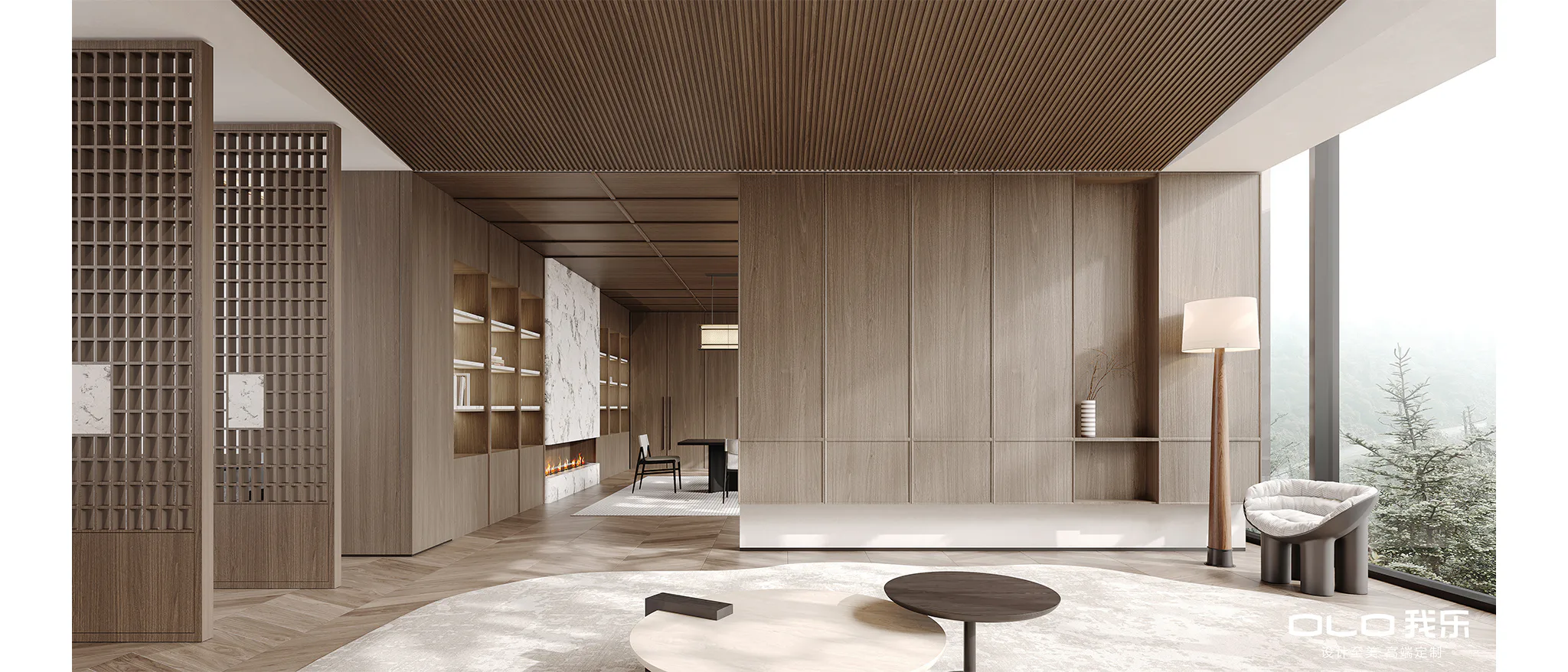 CHONGSU 2046 open-plan interior with integrated timber wall