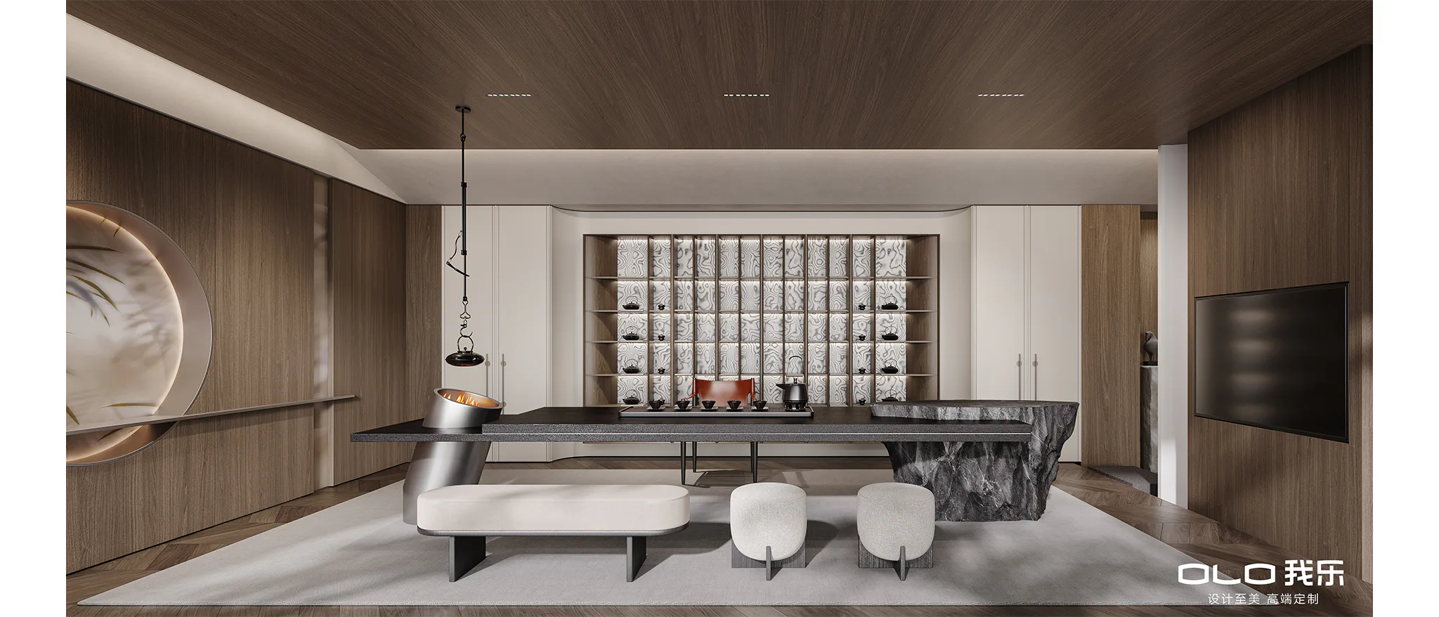 CHONGSU 2046 tea table and illuminated display wall