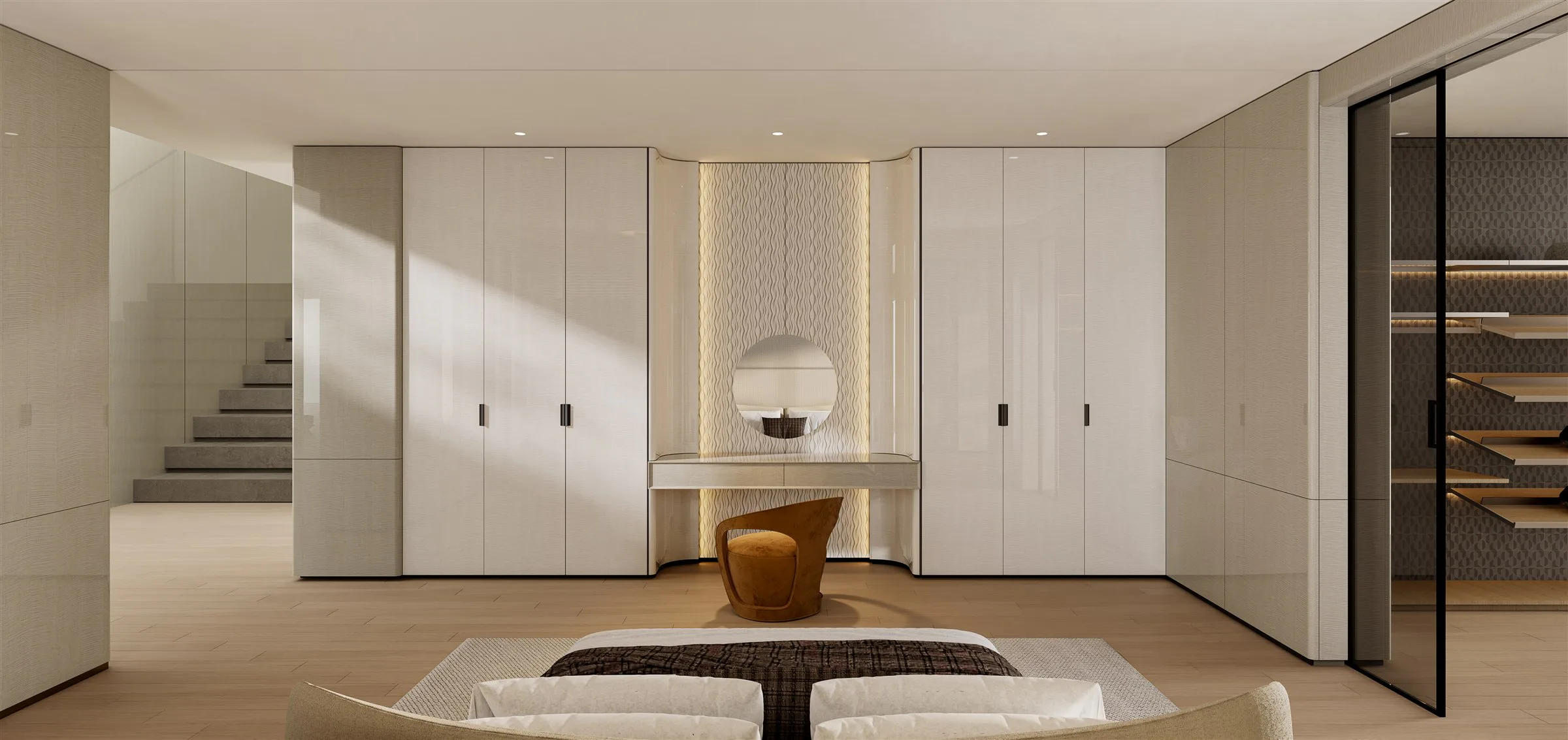 WOOD-SHADOW DUNHUANG dressing wall and full-height wardrobes