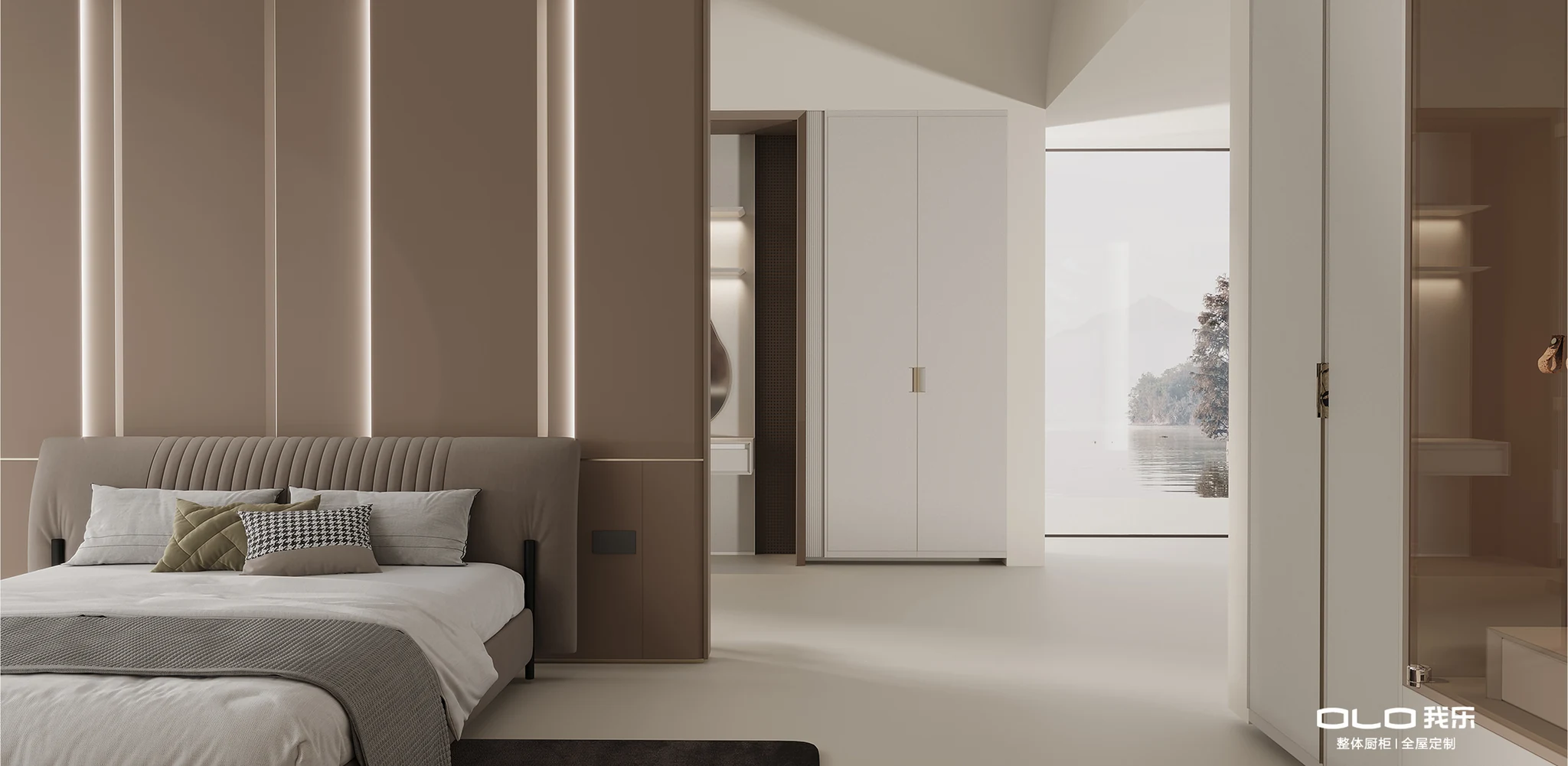 FIREWORKS bedroom with softly illuminated wall panels
