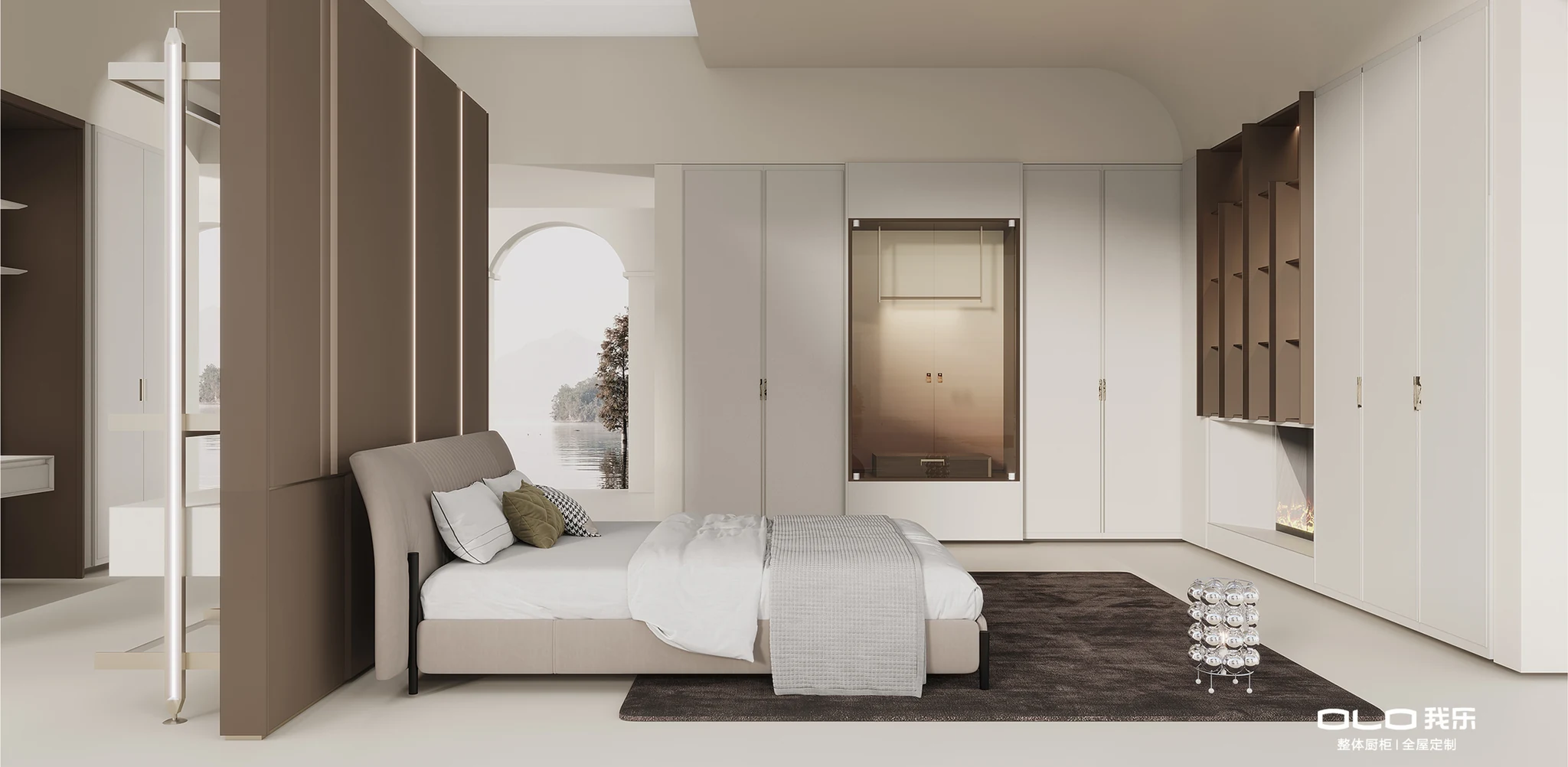 FIREWORKS bedroom with gradient display niche and sculpted wall panels