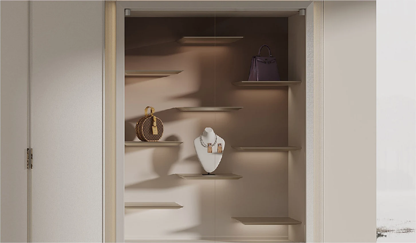 FIREWORKS illuminated display niche with staggered shelves