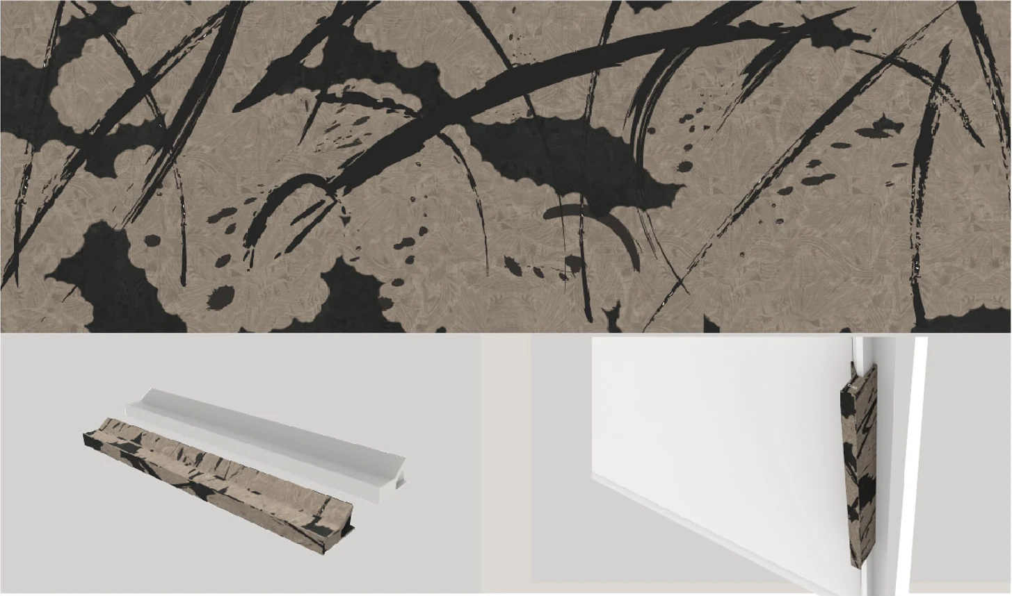 FIREWORKS artistic print panel and coordinated concealed handle detail