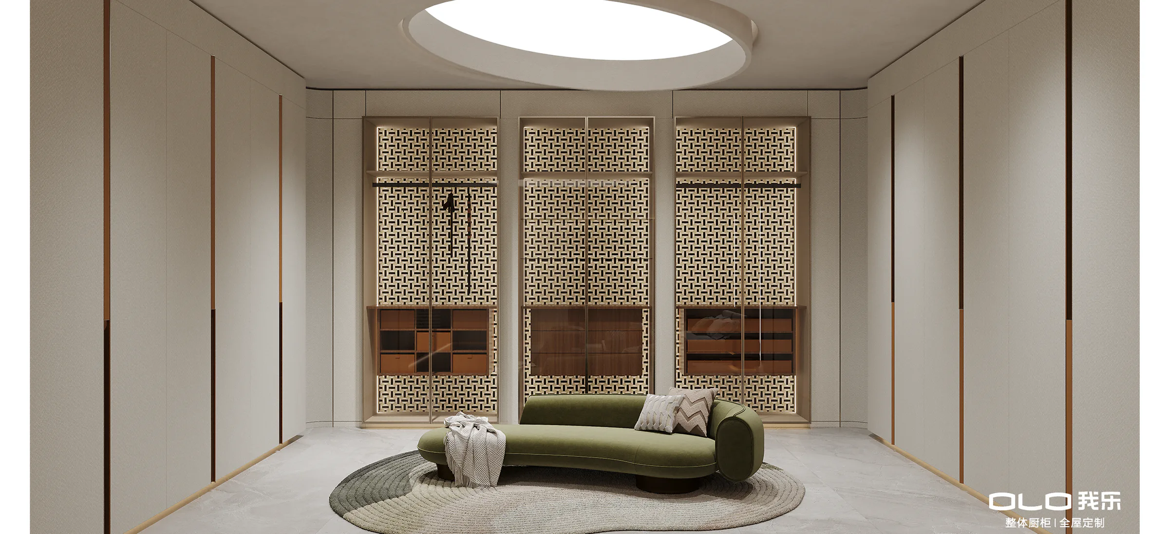 FUTURE PRO dressing lounge with illuminated geometric wardrobes