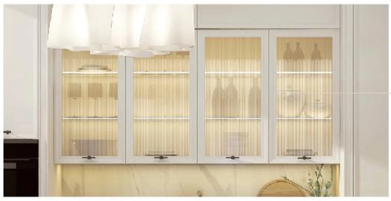 JENNY warm illuminated ribbed-glass display cabinets