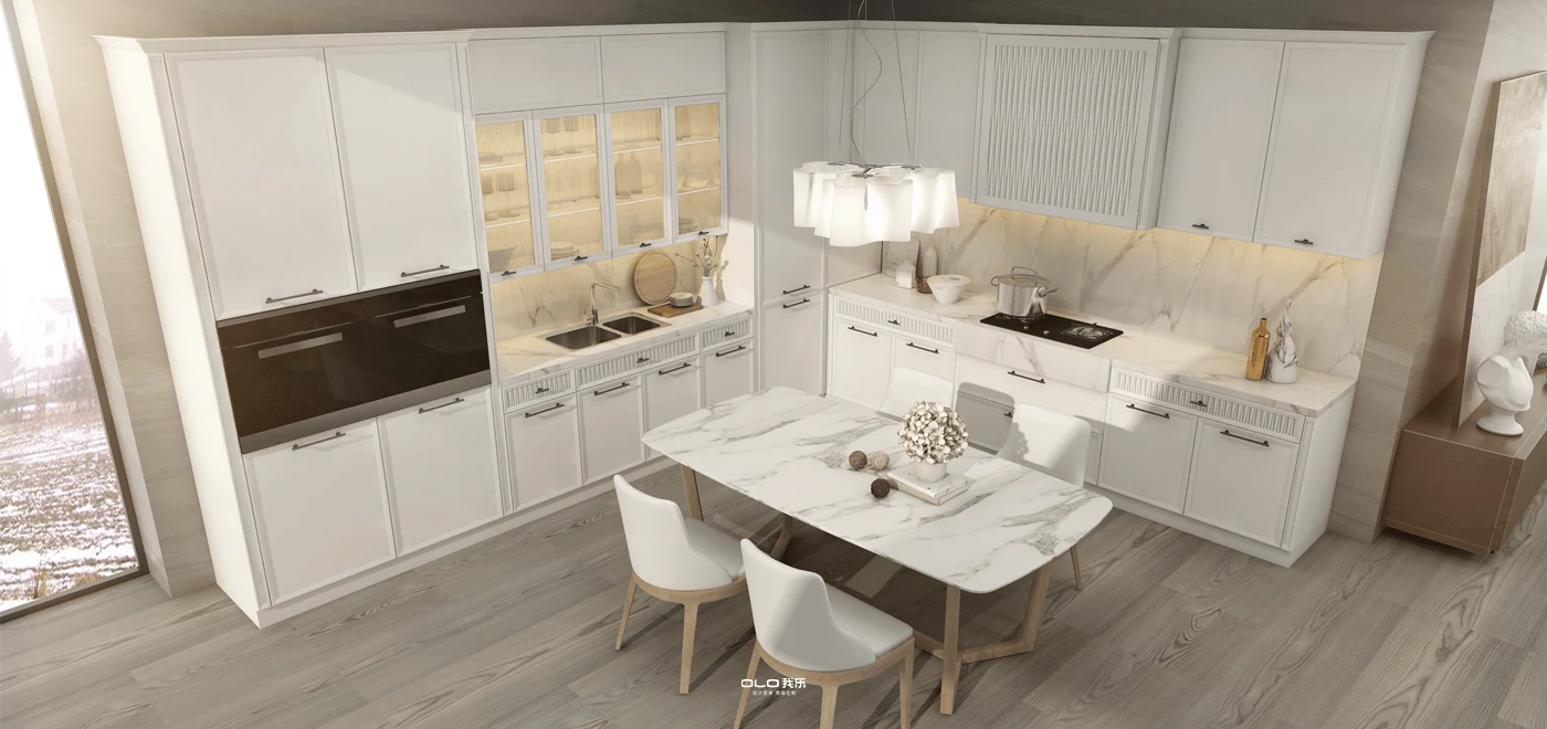JENNY ivory kitchen with marble dining island