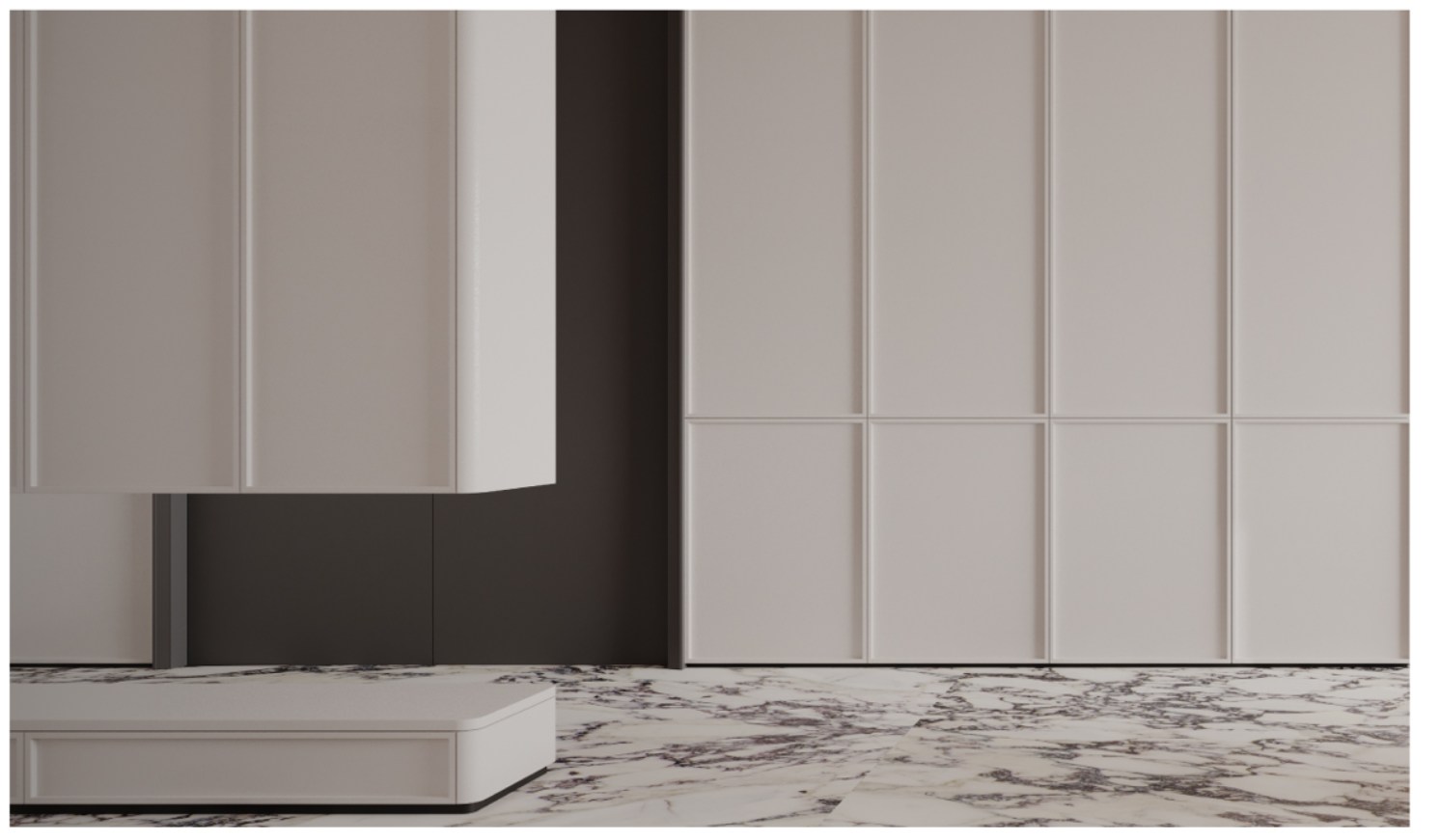 MAILLARD integrated framed cabinet and curved corner detail