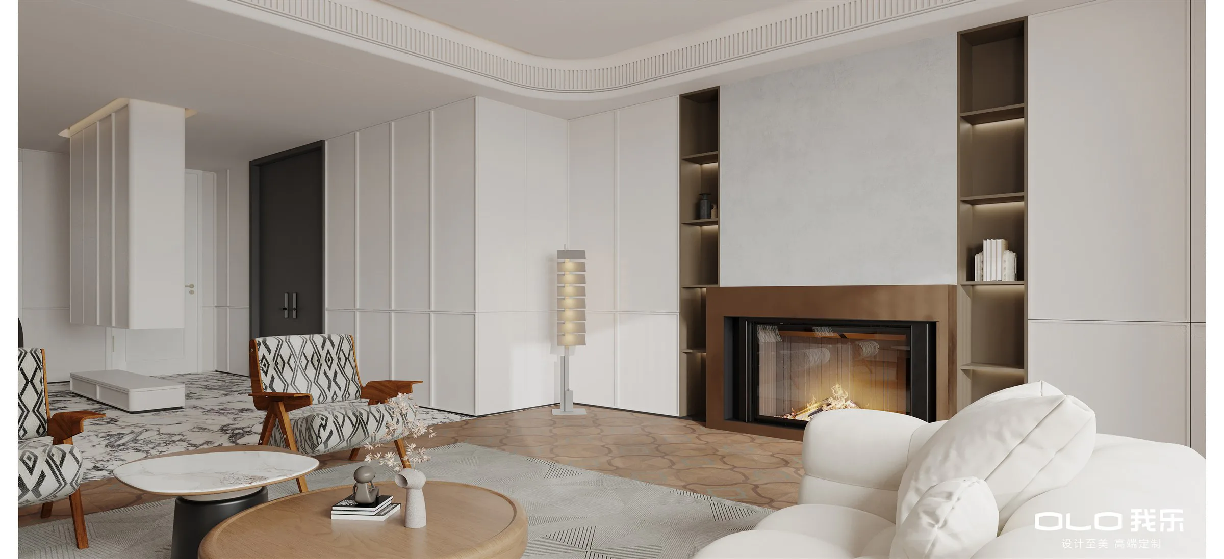 MAILLARD living room with integrated fireplace cabinetry
