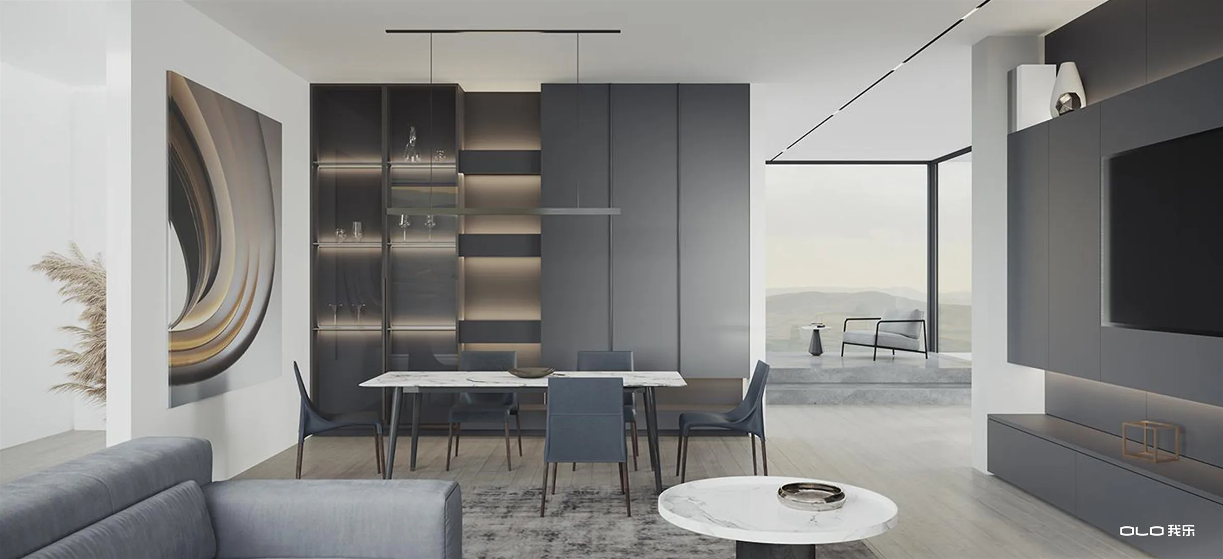 MORANDI dining wall with illuminated glass display
