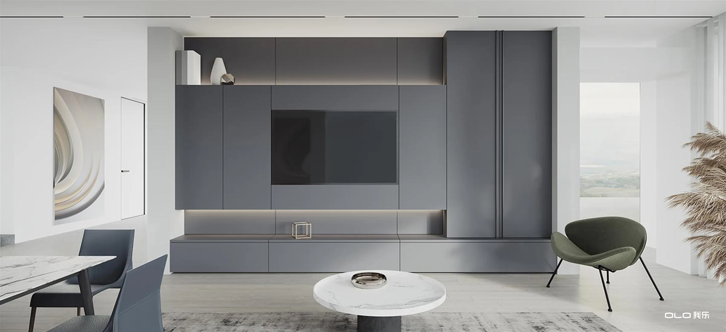 MORANDI integrated media wall in deep grey