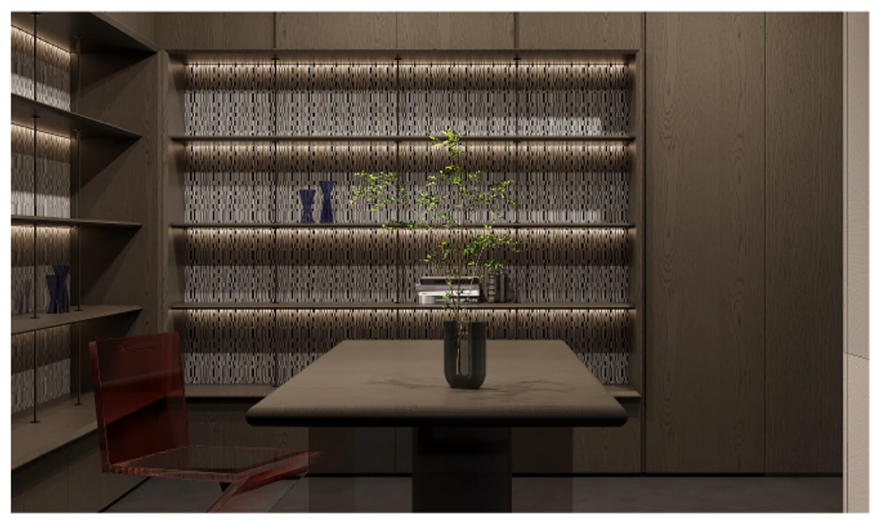 ROSSI illuminated shelving and precision woodwork detail