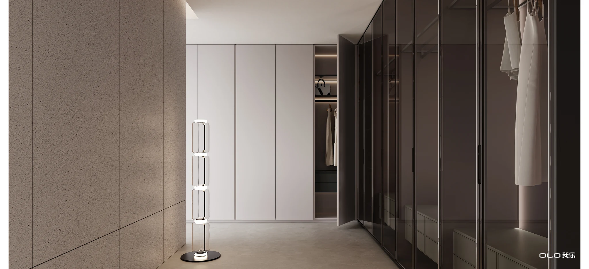 YARK cloakroom with smoked glass and full-height integrated storage