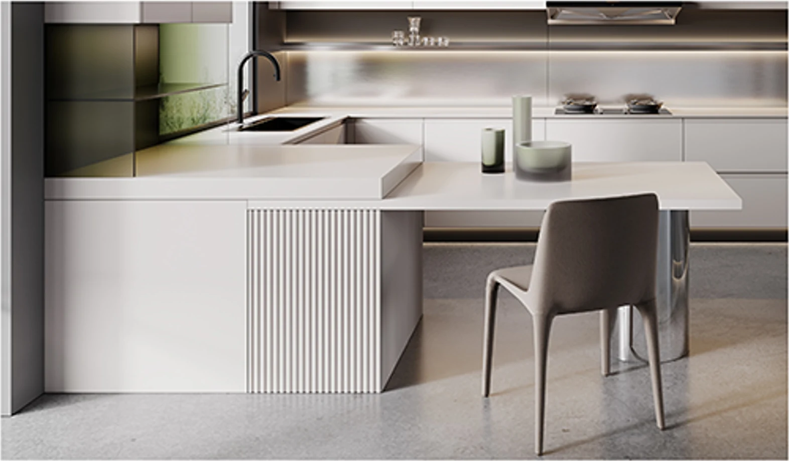 YARK integrated dining island and fluted cabinet detail