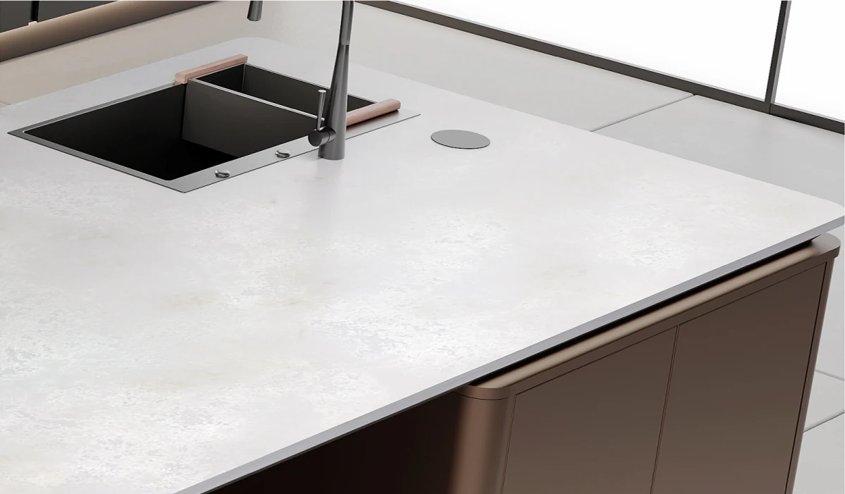 COVERT luminous textured worktop and integrated dark sink