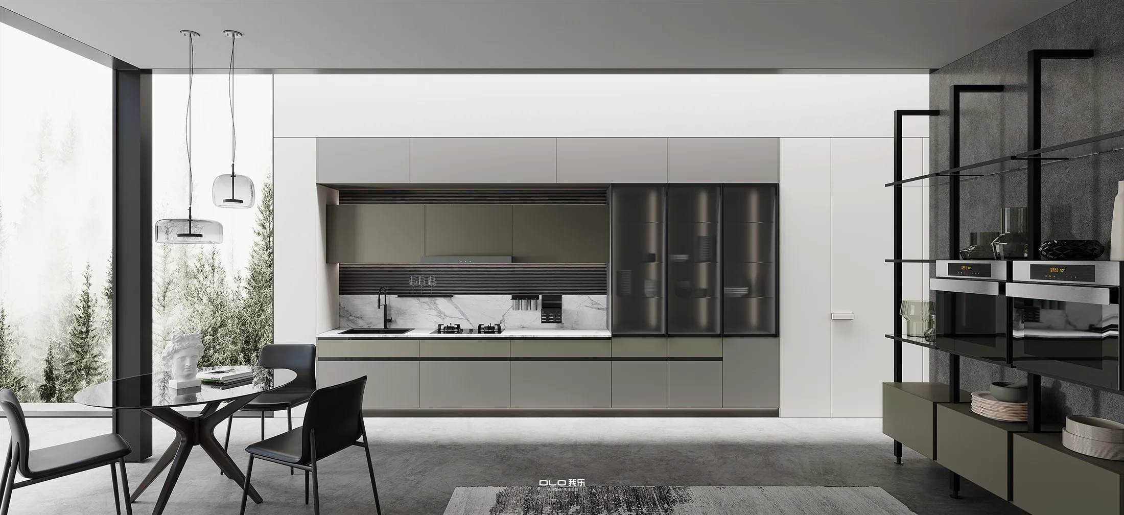 YINRUO PRO kitchen in mist grey and bamboo green