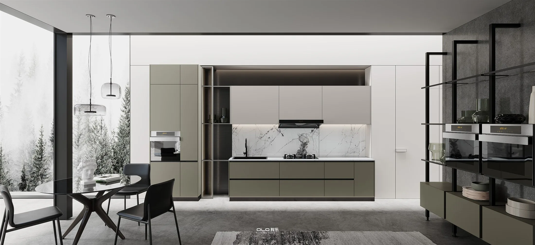 YINRUO PRO kitchen in bamboo green and pale grey