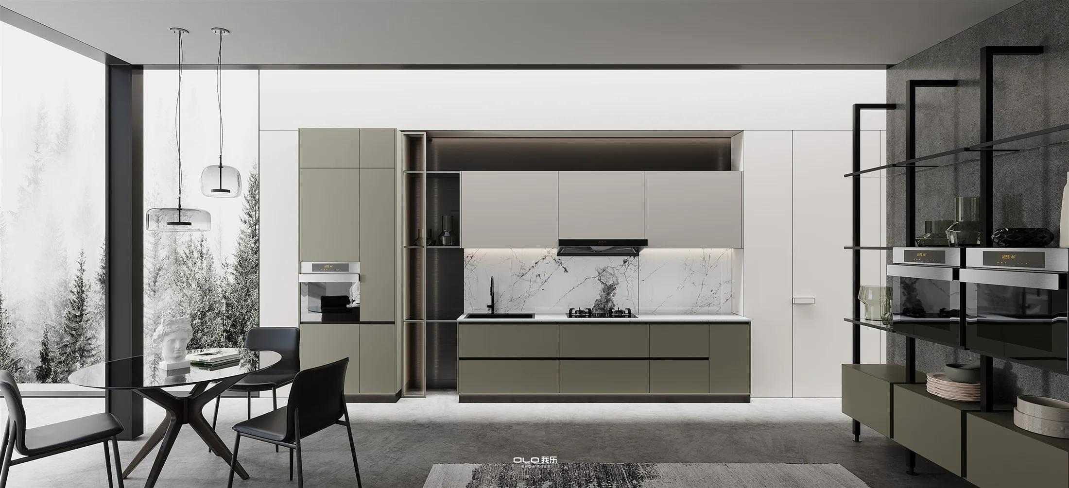 YINRUO PRO handle-free kitchen with sculpted storage niche